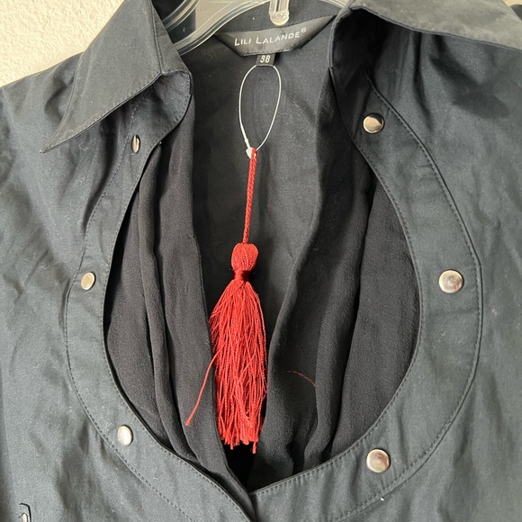 Lili Lalande Button snap down long sleeve black shirt Studded Sz M - Picture 11 of 14